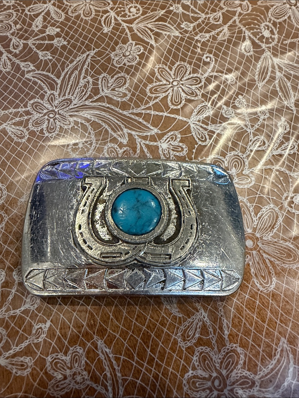 Turquoise Horseshoe Decorative Belt Buckle - Silver Tone
